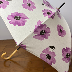 送料無料　手作り日傘　アイボリーにうす紫の花 2枚目の画像