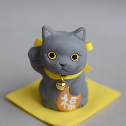 招き猫(右手・ブリティッシュショートヘア)【受注制作】ご注文前には必ずメッセージで納期をお確かめください 1枚目の画像