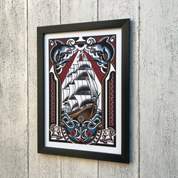 奧庫紋身藝術幸運船 A4 尺寸帶框架 第3張的照片