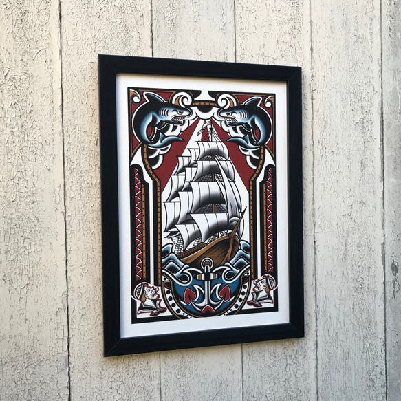 奧庫紋身藝術幸運船 A4 尺寸帶框架 第6張的照片