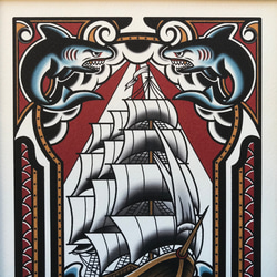 奧庫紋身藝術幸運船 A4 尺寸帶框架 第4張的照片