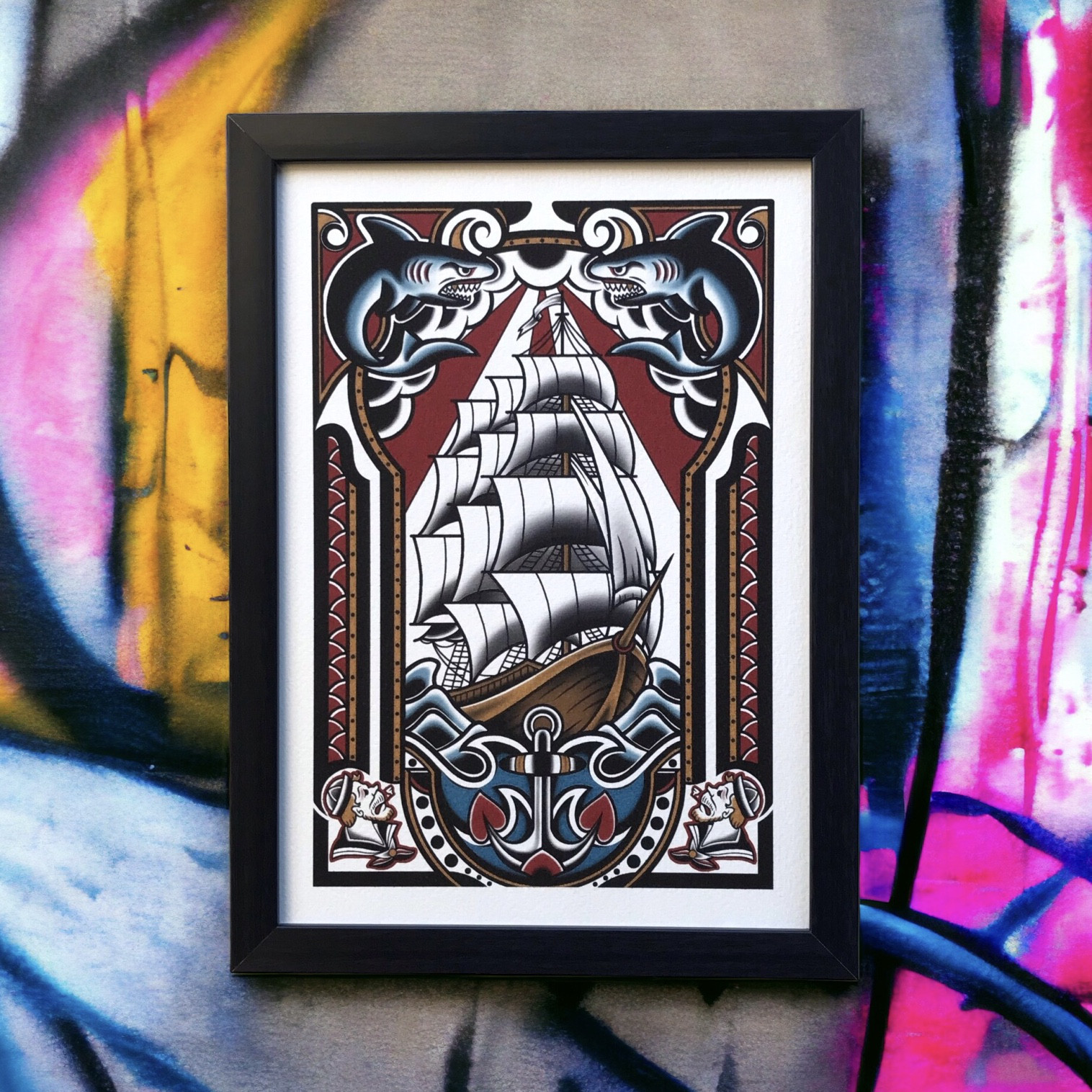 Lucky ship 船 タトゥーアート A4サイズ フレーム付き｜尾九