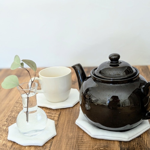 ふっかりコースター／八角／リネン】おうちカフェ オクトゴナル