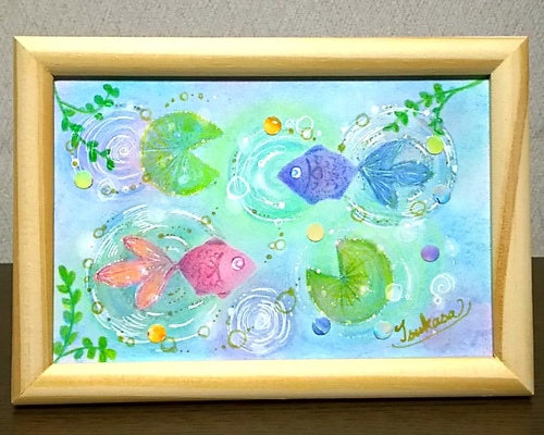 キラキラ森のふくろう　ハンドメイドパステル画　絵画アート原画