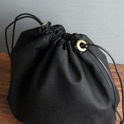 ダブルインナーバッグ （シンプルブラック・スクエアM） 巾着 内袋 インバッグ バッグインバッグ 5枚目の画像