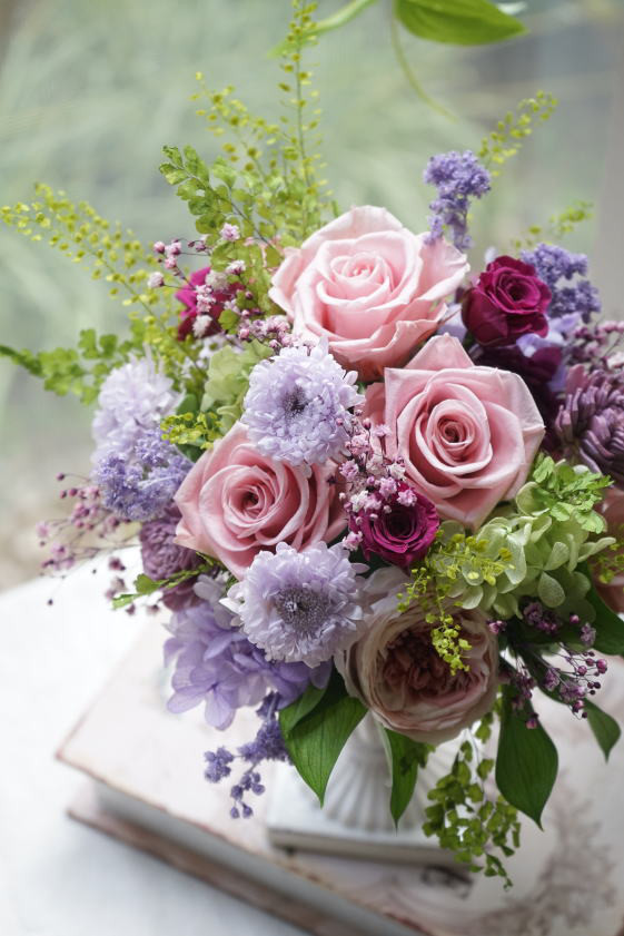 ラベンダー＆モーブピンクのアレンジ  プリザーブドフラワーアレンジメント