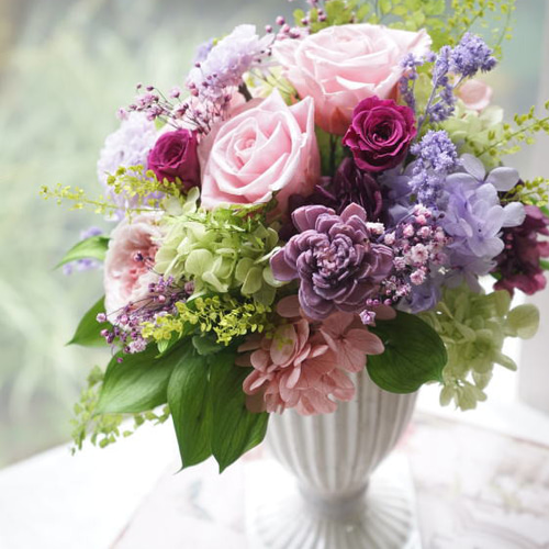 ラベンダー＆モーブピンクのアレンジ プリザーブドフラワー