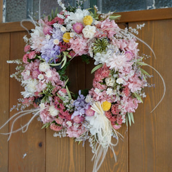 ピンク紫陽花リース ～プリザーブド＆ドライフラワー～ 5枚目の画像