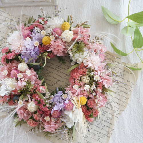 プリザーブドフラワー|紫陽花リース|フレンチスタイルの プリザーブドフラワー|紫陽花リース|フレンチスタイルの