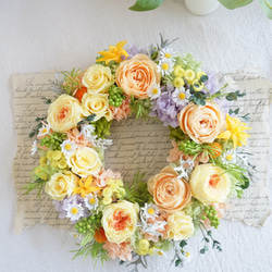 オールドローズとダリアのお花のリース  フラワーリース  リース  造花 オールドローズとダリアのお花のリース フラワーリース リース 造花