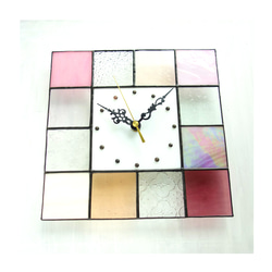 24㎝角-ステンドグラスの掛時計-モザイクK24（ピンク・パープル系) 13枚目の画像