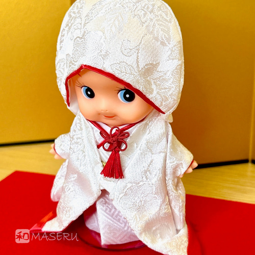 白無垢ウェディングキューピー（黒い紋付袴＆赤ふきの白無垢）/ 和装