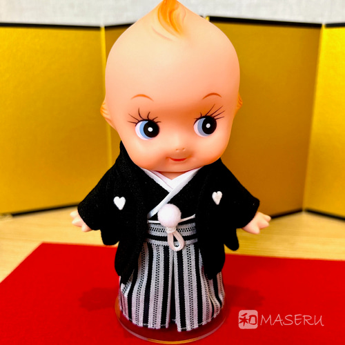 白無垢ウェディングキューピー（黒い紋付袴＆赤ふきの白無垢）/ 和装