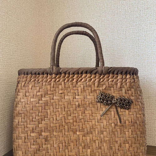 山葡萄かごバッグ 手作りかごバッグ 網代編み Lサイズ 内布付き 