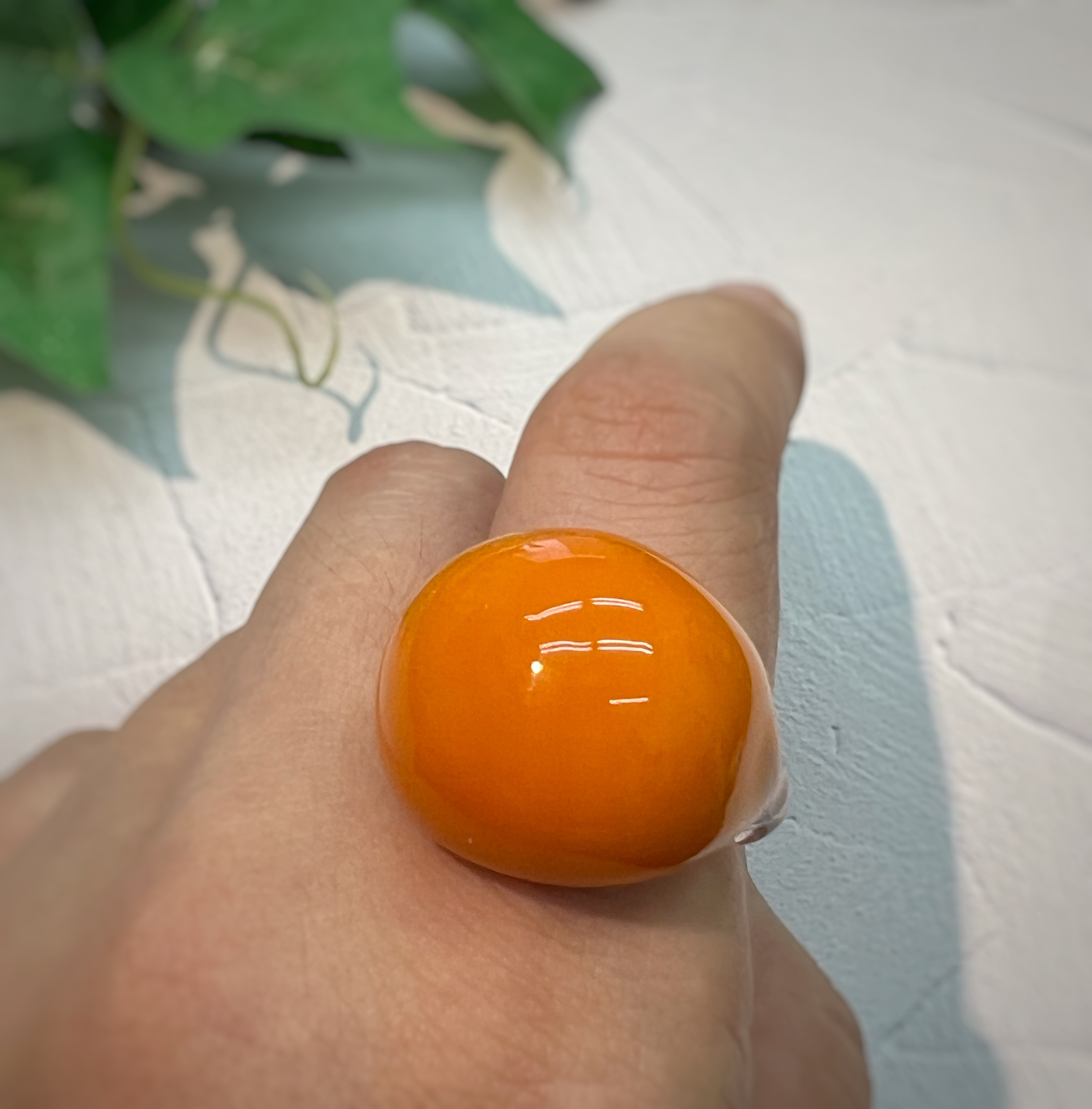 ボリュームガラスリング＊オレンジ