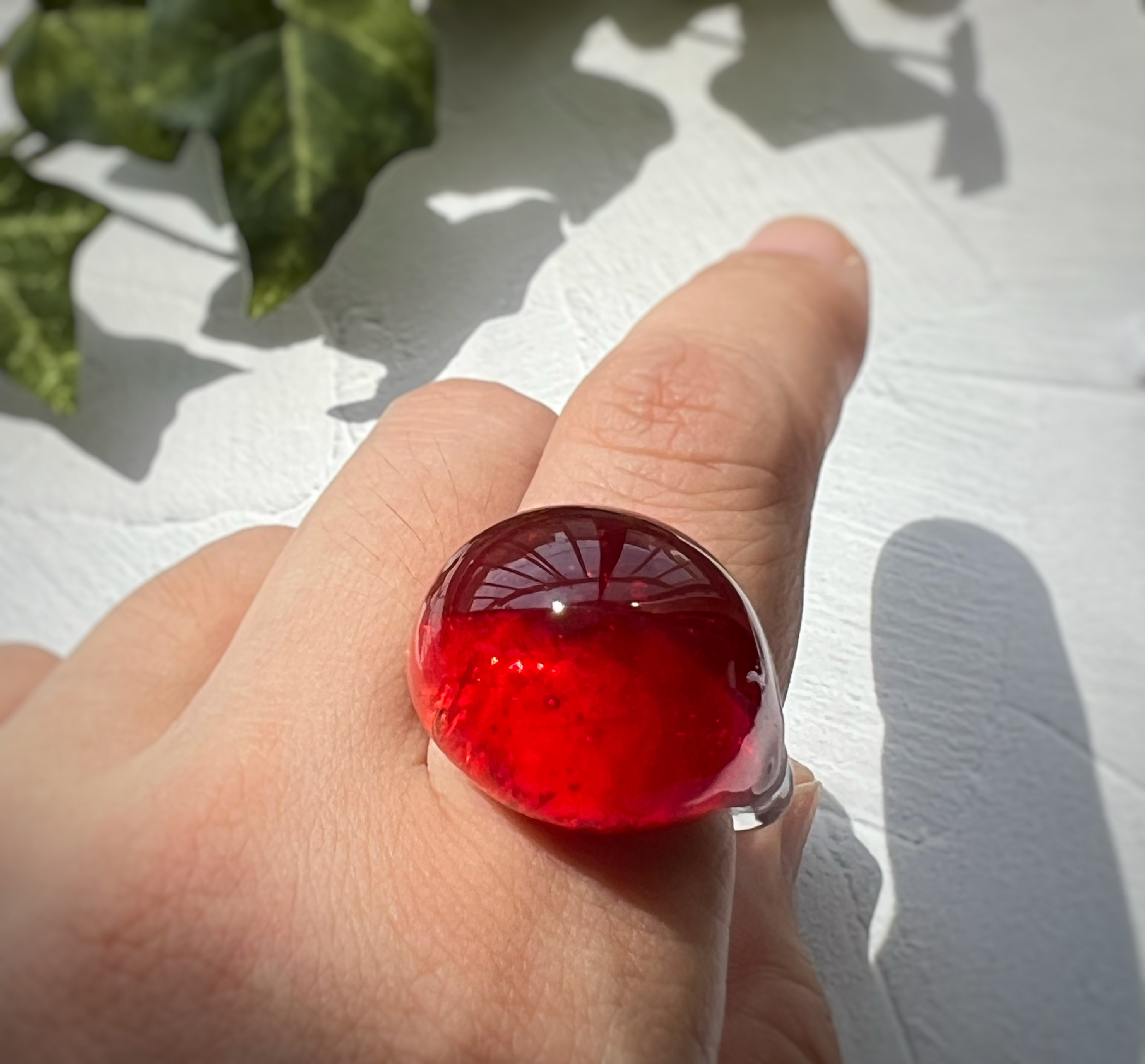ボリュームガラスリング＊赤