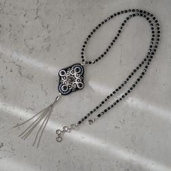 ソウタシエ　Yラインロングネックレス/黒モノトーン/soutache 2枚目の画像