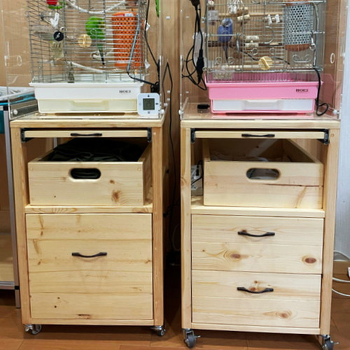 スライドテーブル付きの鳥かご台（無垢材版） チェスト・キャビネット