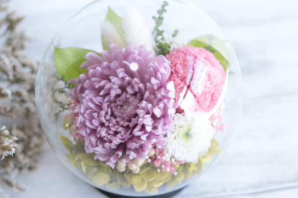 大切な方に贈る仏花～輪菊とピンポンマム・スイートライラック～＊プリザーブドフラワー 5枚目の画像