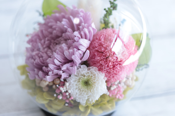 大切な方に贈る仏花～輪菊とピンポンマム・スイートライラック～＊プリザーブドフラワー 9枚目の画像