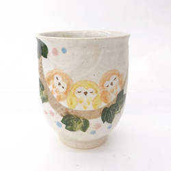 【清水焼】　繋がるふくろう　湯呑 (3羽) 1枚目の画像