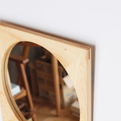 木製 鏡「四角に丸」ヒノキ材10　ミラー 3枚目の画像