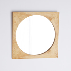 木製 鏡「四角に丸」ヒノキ材10　ミラー 2枚目の画像