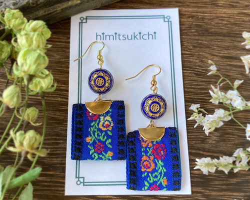 ボタニカル　花　チロリアンテープ　マーブル　リボン　ピアス　イヤリング　ボタン ボタニカル 花 チロリアンテープ マーブル リボン ピアス イヤリング