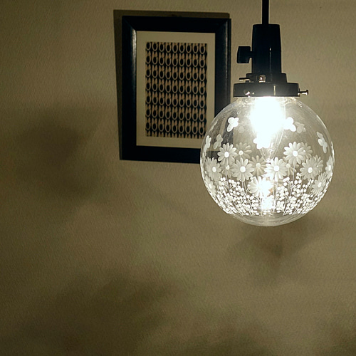 切子ガラス 照明 ペンダントライト 丸型138 ポンポン花柄 キーソケット