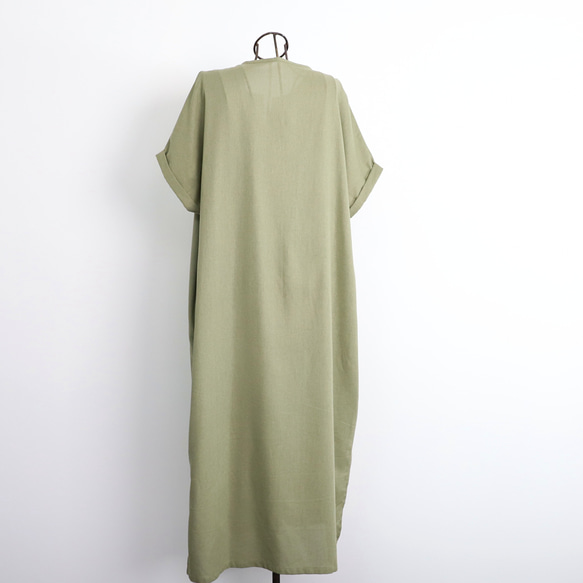 棉亞麻布杜爾曼式連衣裙橄欖 第12張的照片