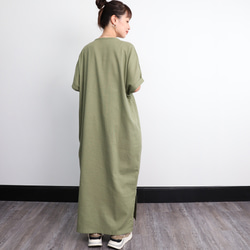 棉亞麻布杜爾曼式連衣裙橄欖 第7張的照片