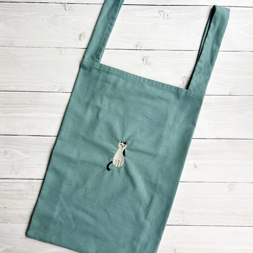 ねこの刺繍 エコバック ブチねこ『クリーマ限定 』リバティふちどり