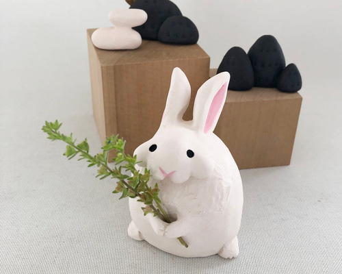 円窓プレート♡着物うさぎちゃん夏アレンジプレート飾り ☆お月見うさぎのお餅つき(受注生産) 樹脂粘土 置物 その他置物