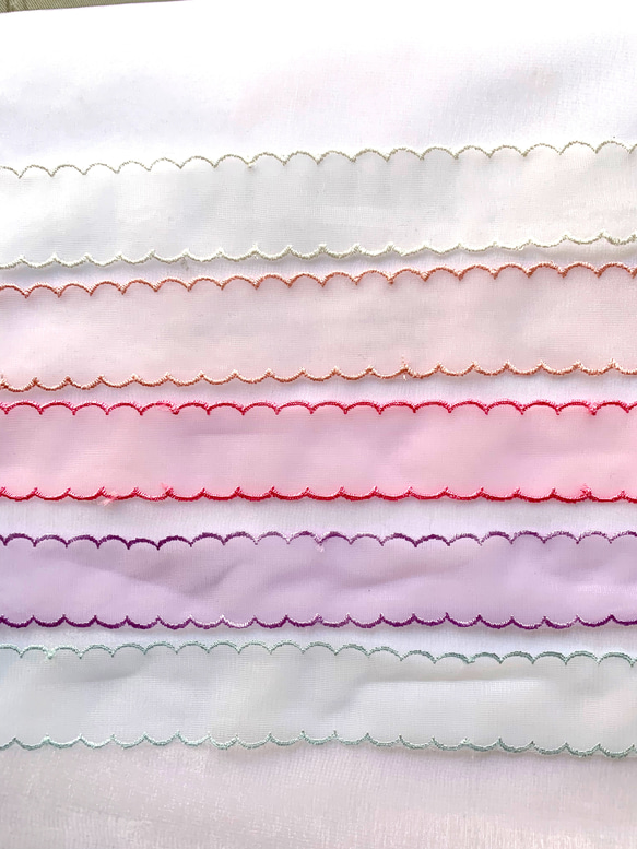 レースリボン  ピンク＆ホワイト＆チェリーピンク＆ブルー＆パープル　40ｍｍ　2ｍ 1枚目の画像