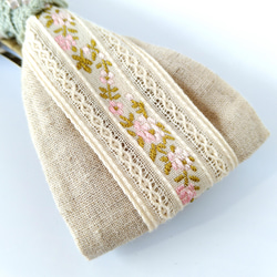 ～girly～花刺繍・リネンのリボンバレッタ【大サイズ】 4枚目の画像