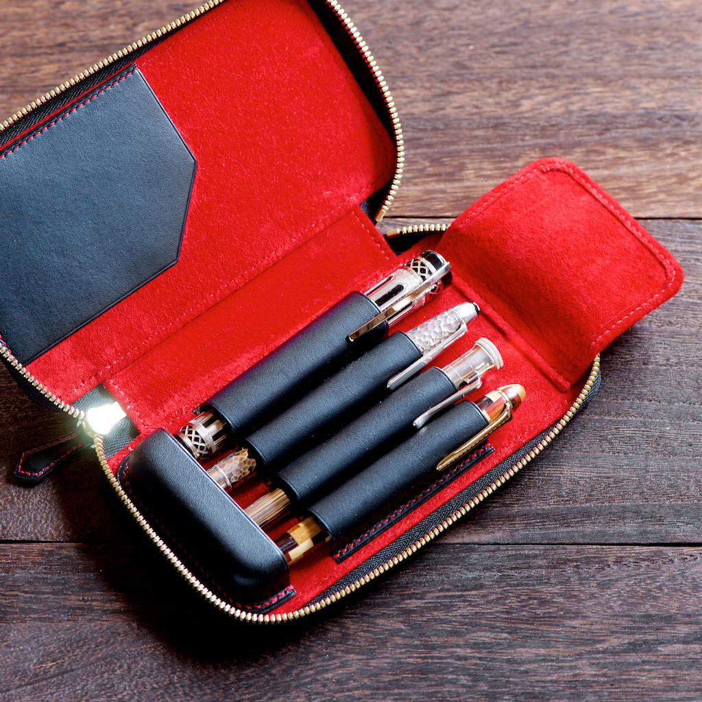 ラウンドファスナー万年筆ケース 4本挿し　カラーオーダー