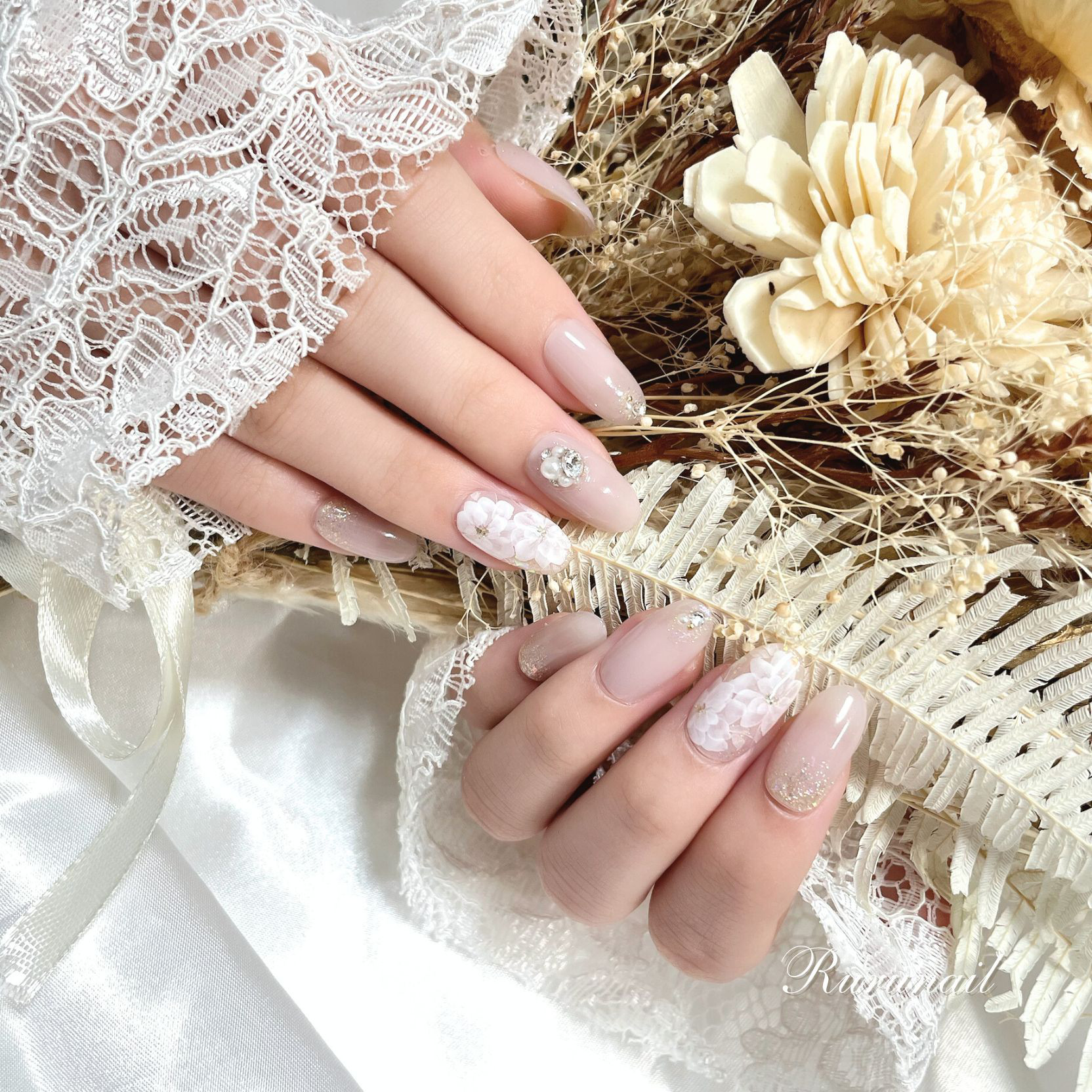 ネイルチップ/ブライダル/フラワー/ビジュー/51