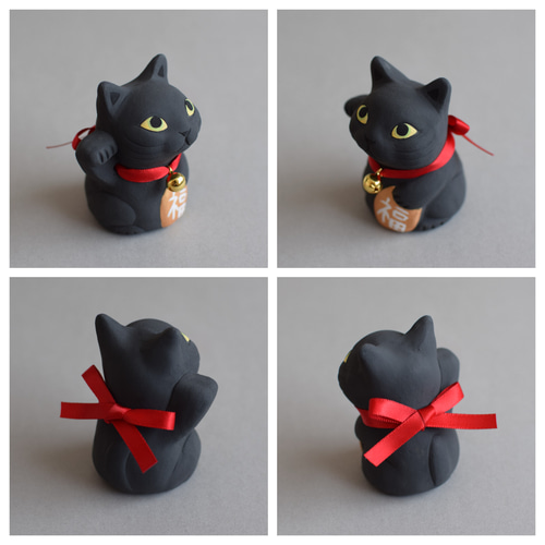 招き猫(黒猫・右手)【受注制作】ご注文前には必ずメッセージで 招き猫(黒猫・右手)【受注制作】ご注文前には必ずメッセージで
