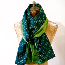 スカーフNO.259 *西芳*設計師純手作日本古董撞色綠色絲質古典紋樣織花圍巾 披肩 第2張的照片