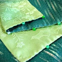 スカーフNO.259 *西芳*設計師純手作日本古董撞色綠色絲質古典紋樣織花圍巾 披肩 第8張的照片