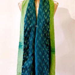 スカーフNO.259 *西芳*設計師純手作日本古董撞色綠色絲質古典紋樣織花圍巾 披肩 第7張的照片