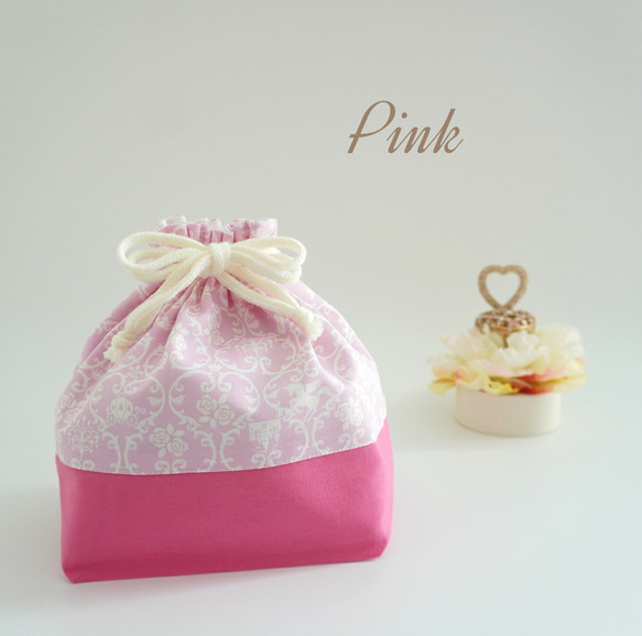 『 ⚜️プリンセス ダマスク～Pink～ 』 ＊ お弁当袋 コップ袋 ランチマット＊ 入園グッズ 入学グッズ 3枚目の画像