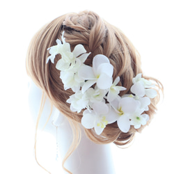 ヘッドドレス　髪飾り　白　プルメリア　ラン　ジャスミン　ウエディング　ブライダル　ヘアパーツ　フラワーアクセサリー 6枚目の画像