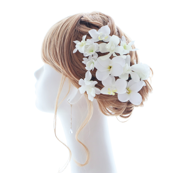 ヘッドドレス　髪飾り　白　プルメリア　ラン　ジャスミン　ウエディング　ブライダル　ヘアパーツ　フラワーアクセサリー 4枚目の画像
