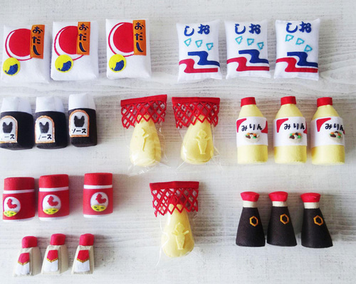 売り切れ　見本　　フエルト　パック飲料　調味料類　セット　おままごと　飾り 売り切れ 見本 フエルト パック飲料 調味料類 セット おままごと 飾り