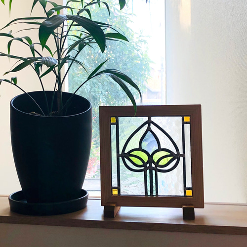 ハリーポッター、ロンの家のステンドグラス(額、スタンド付) サン