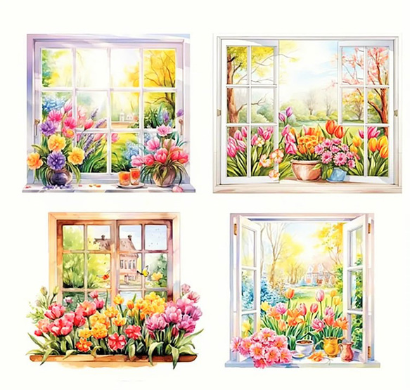 17個のかわいい窓と花の紙ステッカー・スクラップブック 4枚目の画像
