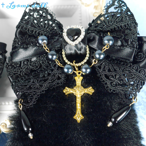 ☥》ロリィタリボンヘアクリップ ガラスタイプ(黒)【デザインカスタム  