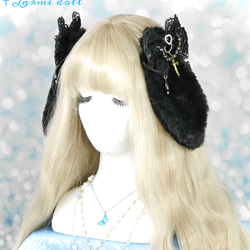 受注生産】《☥》たれうさ耳ロリィタリボンヘアクリップ (黒) ヘア