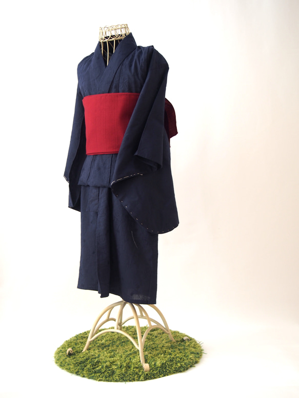 こども浴衣S／魔女の宅急便カラー／紺ネイビー刺繍／木綿(コットン)／子供着物／一つ身／園児〜小学生 6枚目の画像